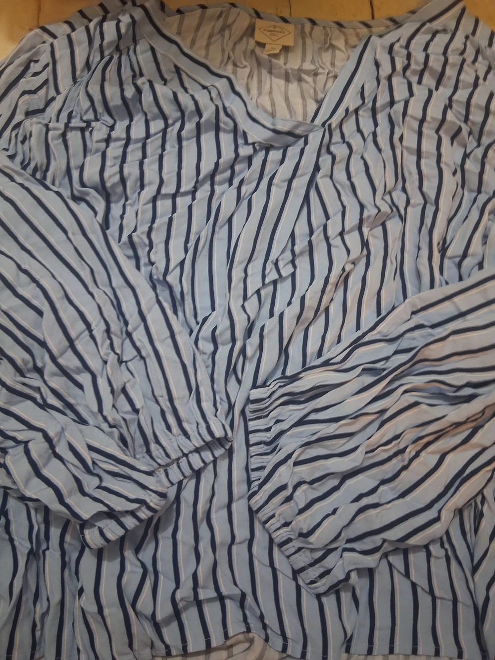 St. John's Bay Light Blue and Navy Striped V-Neck Blouse